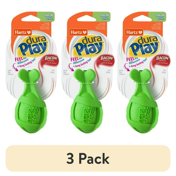 (3 pack) Hartz Dura Play Rocket Bacon Scented Latex Dog Toys, Small