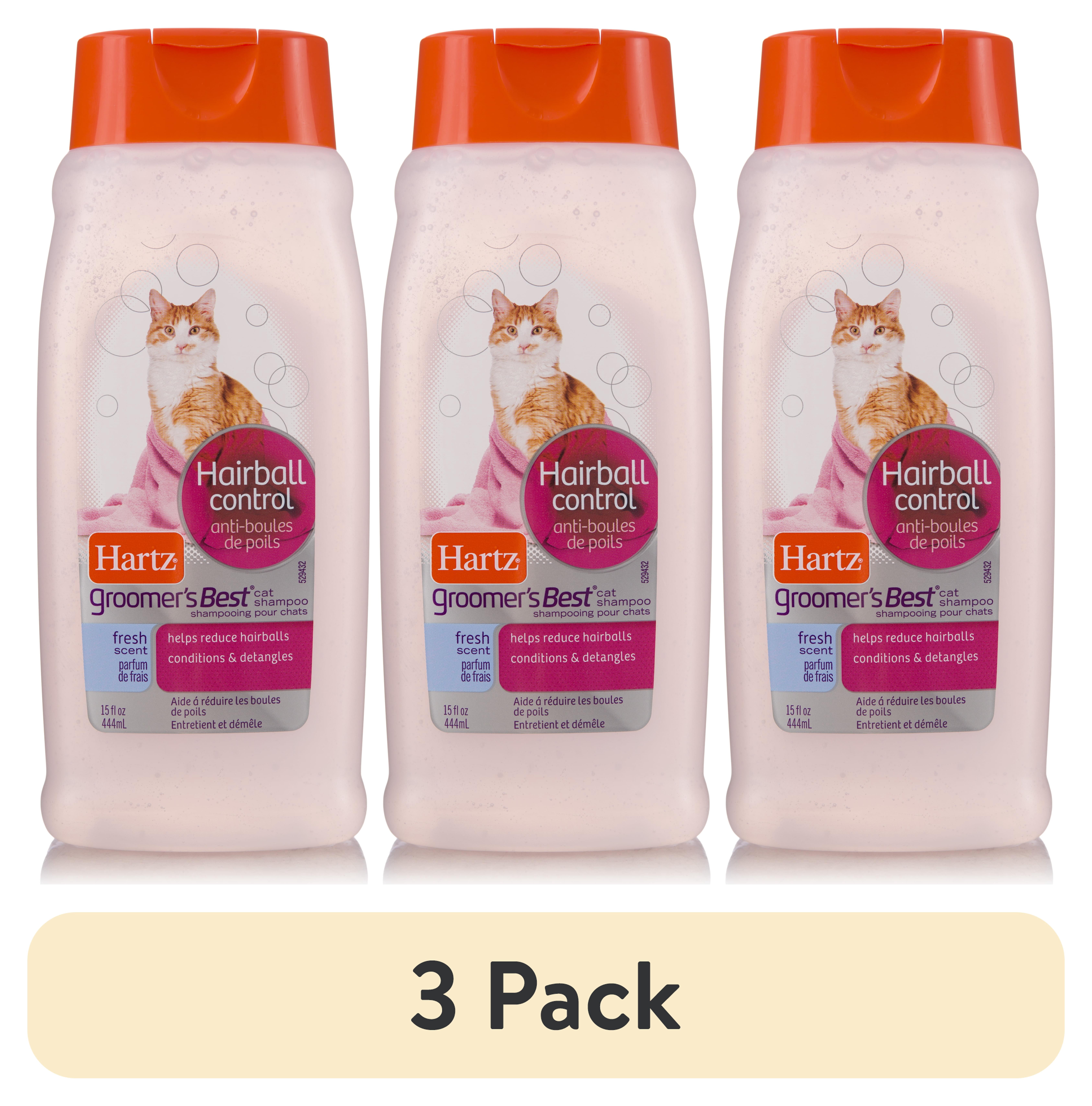 (3 pack) Hartz Groomer's Best Extra Gentle Hairball Control Fresh Scent Cat Shampoo, 15 fl oz.