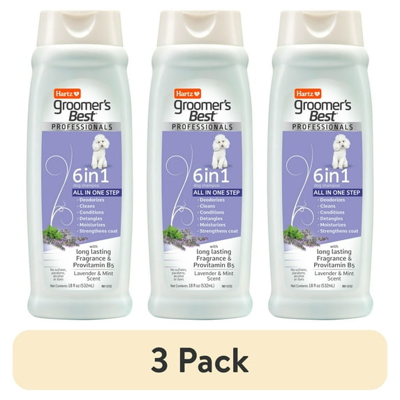 (3 pack) Hartz Groomer's Best PROFESSIONALS 6 IN 1 Dog Shampoo, 18 fl oz.