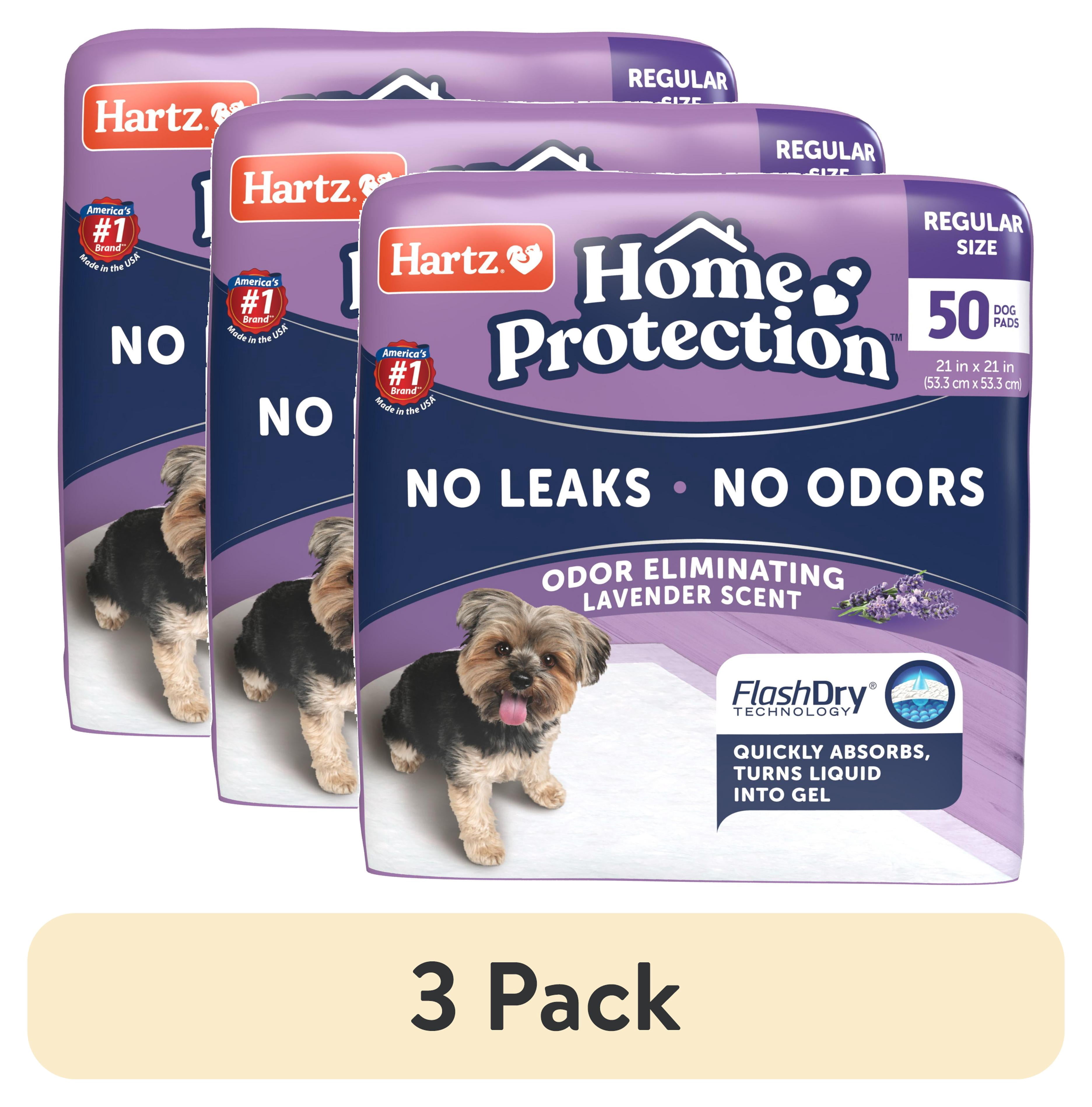 (3 pack) Hartz Home Protection Super Absorbent Odor Eliminating Lavender Scented No Leaks Dog Pads, Regular, 21 in x 21 in, 50 Count