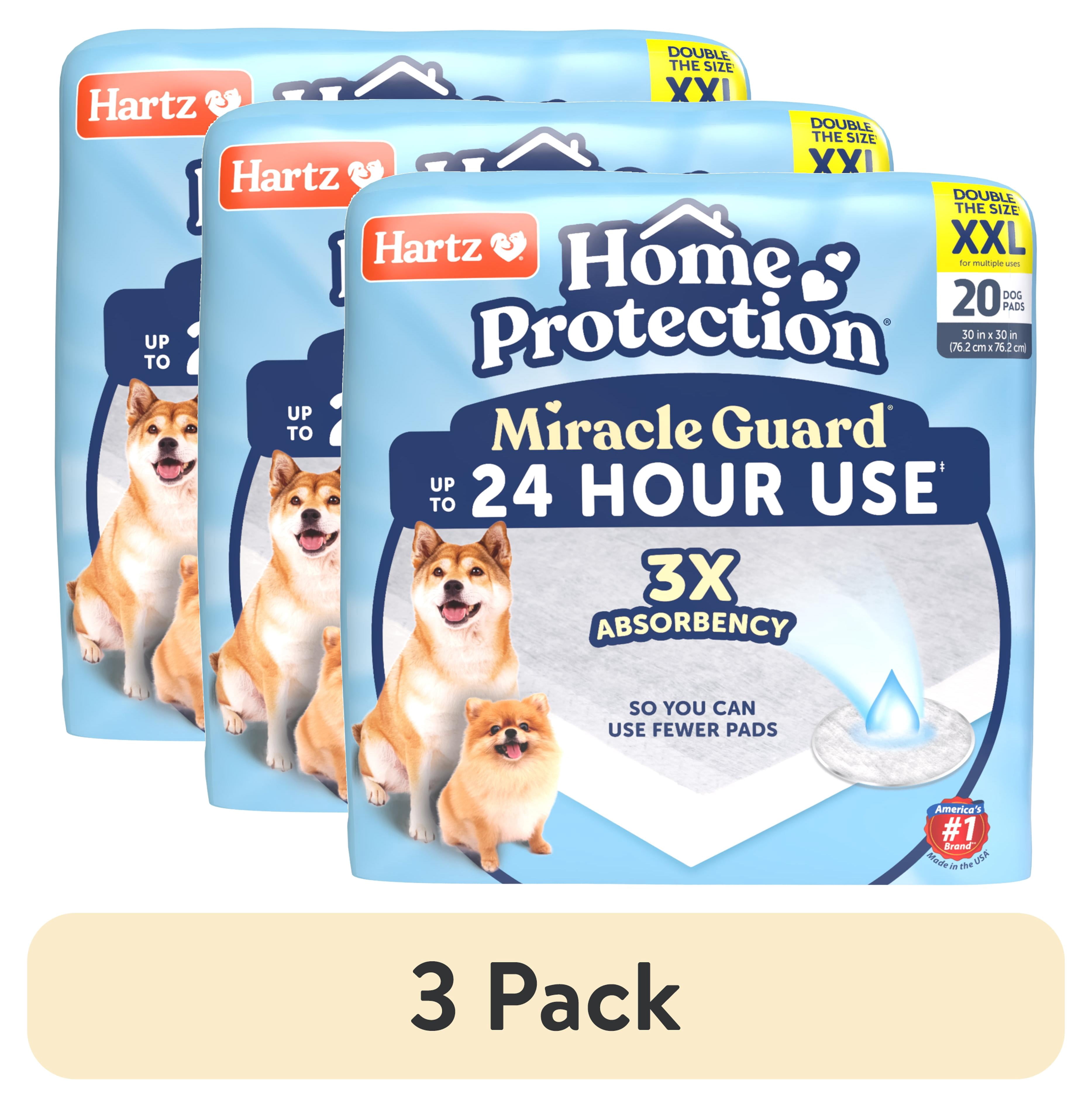 (3 pack) Hartz Miracle Guard Dog and Puppy Pads Max Absorbency 24 Hour Use Odor Eliminating No Leaks, XXL, 20 Count