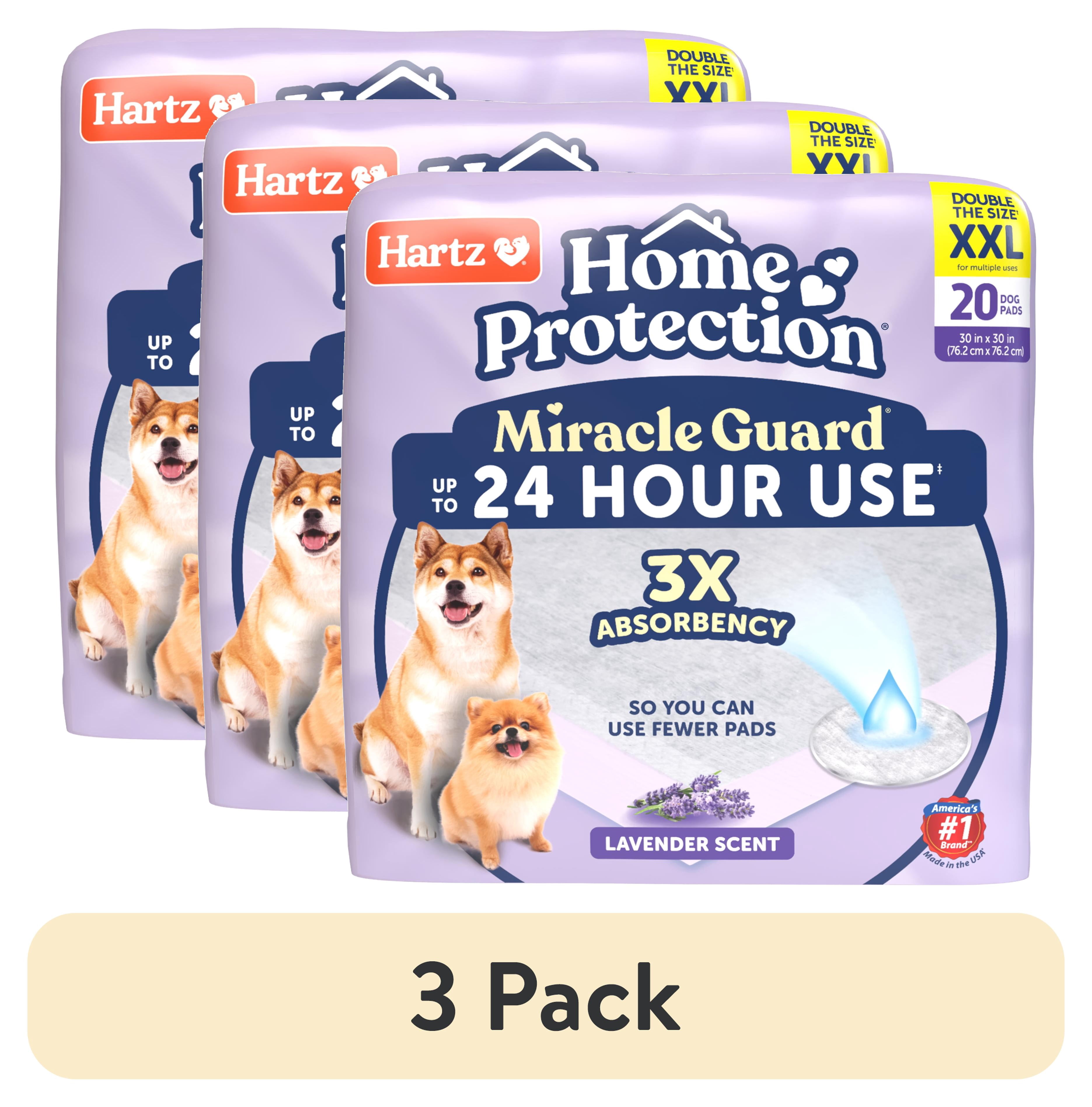 (3 pack) Hartz Miracle Guard Dog and Puppy Pads Max Absorbency 24 Hour Use Odor Eliminating Lavender Scented No Leaks, XXL 20 Count