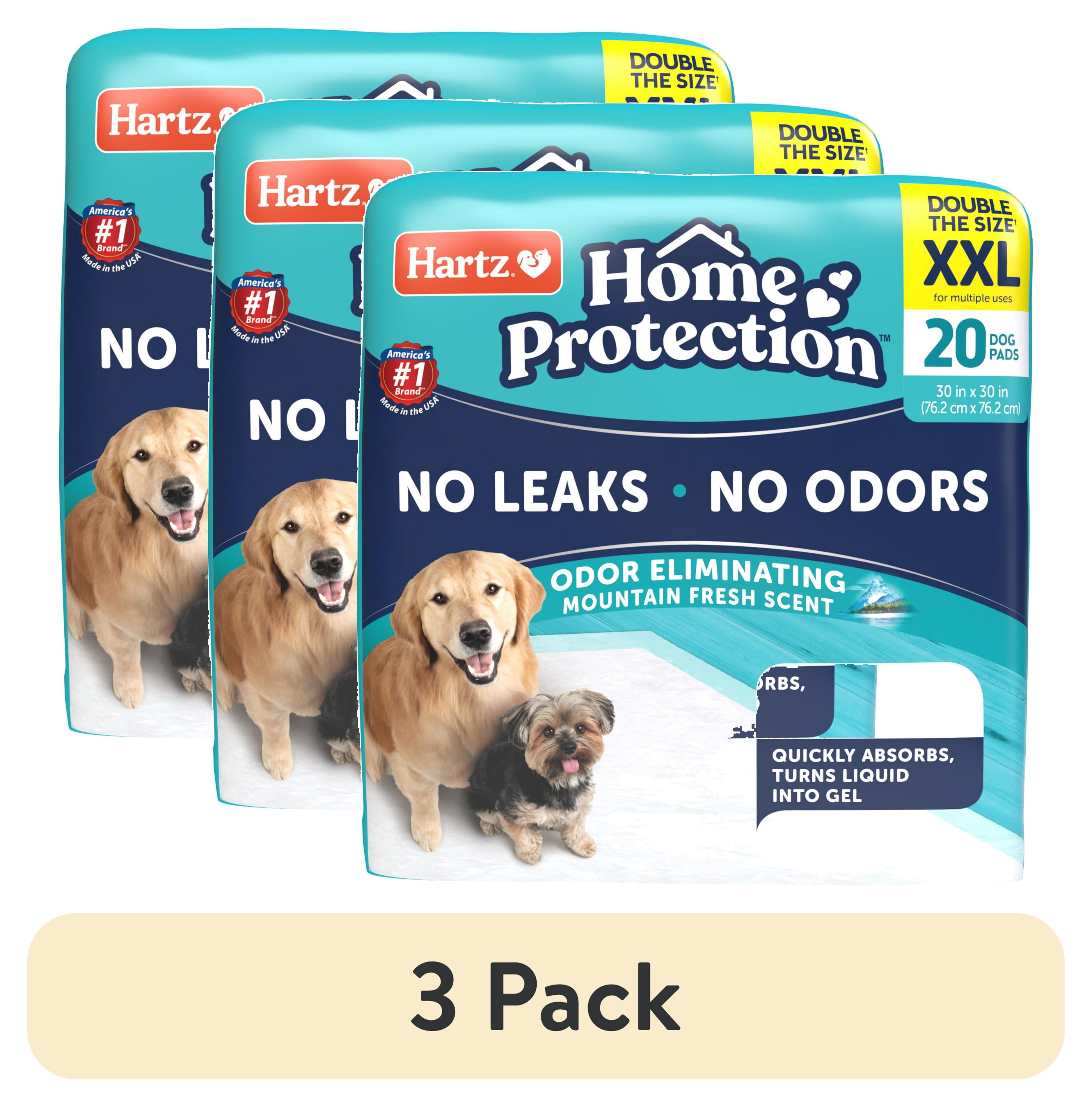 (3 pack) Hartz Home Protection Super Absorbent Odor Eliminating Mountain Fresh Scented No Leaks Dog Pads, 2XL, 30in x 30in, 20 Count