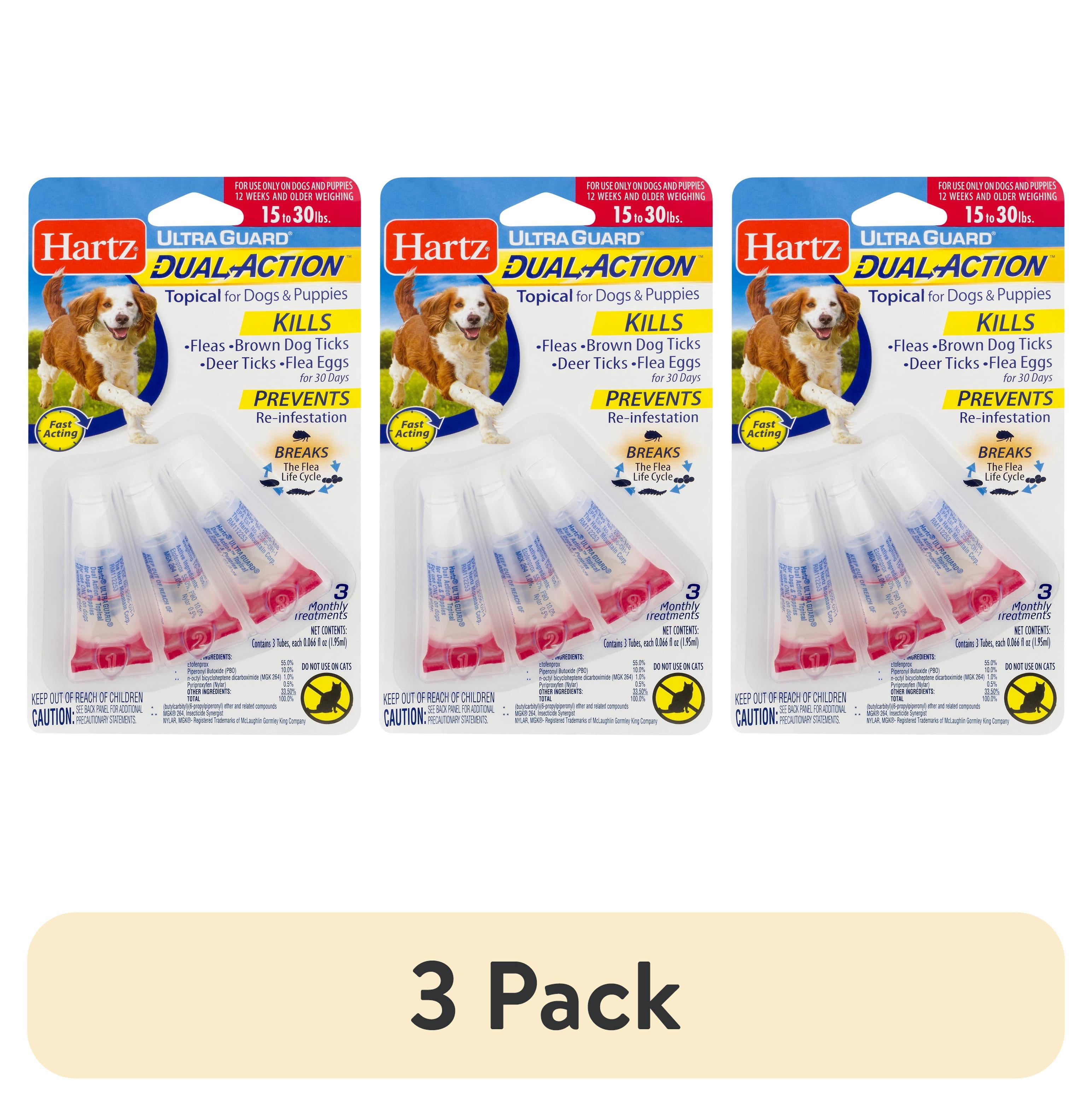 (3 pack) Hartz UltraGuard Dual Action Flea & Tick Topical for Medium Dogs 15-30lbs, 3 Monthly Treatments