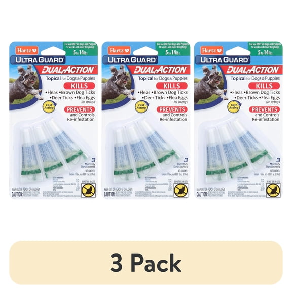 (3 pack) Hartz UltraGuard Dual Action Flea & Tick Topical for Small Dogs 5-14lbs, 3 Monthly Treatments