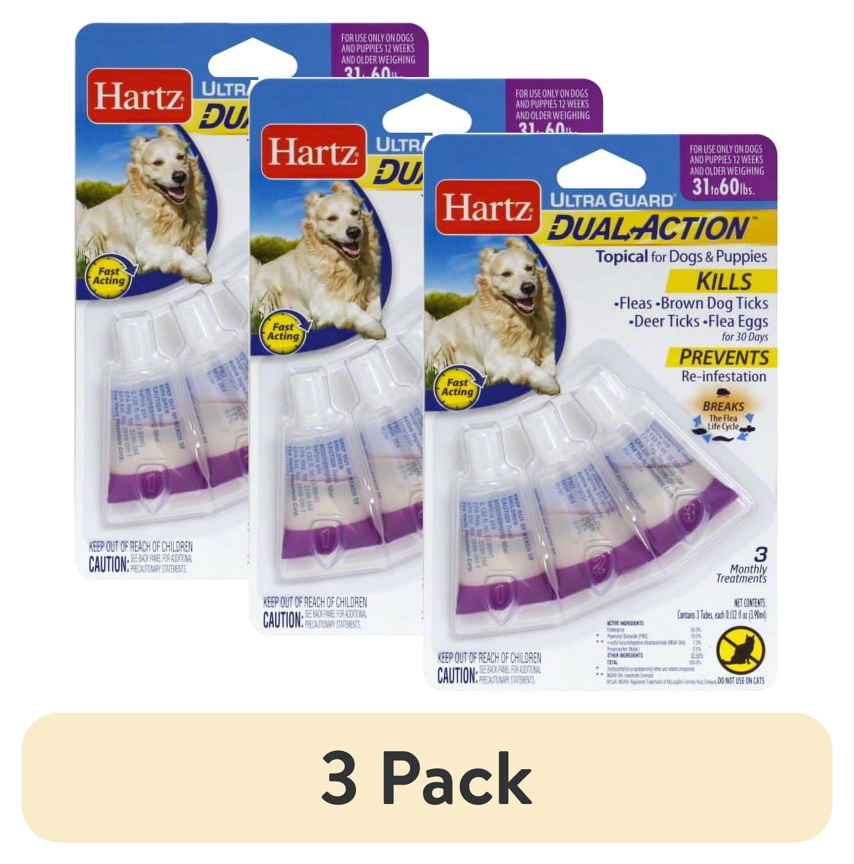 (3 pack) Hartz UltraGuard Dual Action Flea and Tick Topical for Dogs, Large, 31-60lbs, 3 Doses