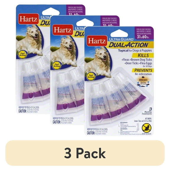 (3 pack) Hartz UltraGuard Dual Action Flea and Tick Topical for Dogs, Large, 31-60lbs, 3 Doses