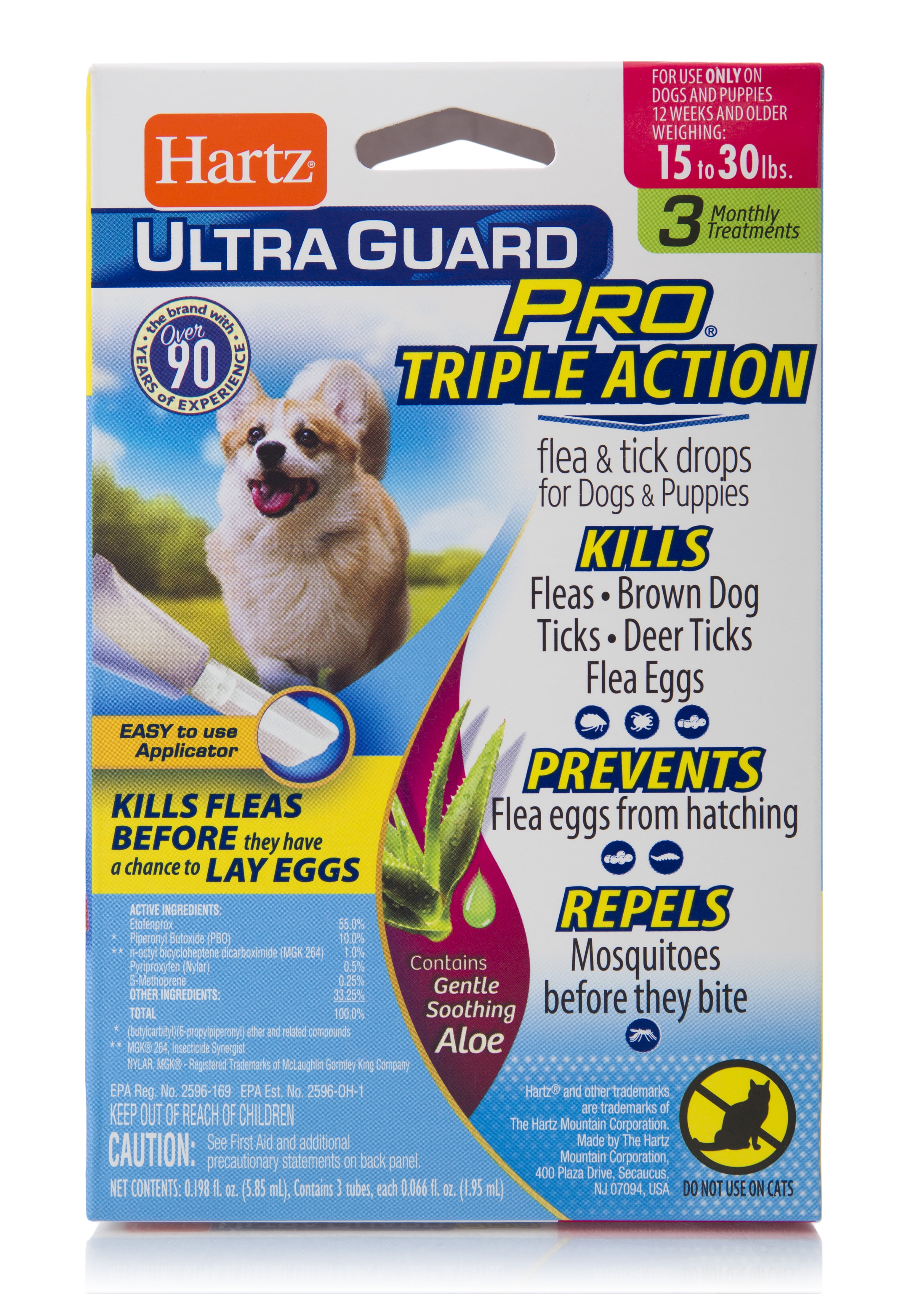 (3 pack) Hartz UltraGuard Pro with Aloe Flea & Tick Drops for Dogs 15-30 lbs, 3 Monthly Treatments