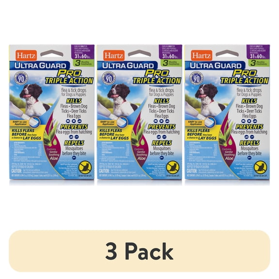(3 pack) Hartz UltraGuard Pro with Aloe Flea & Tick Drops for Dogs 31-60 lbs, 3 Monthly Treatments