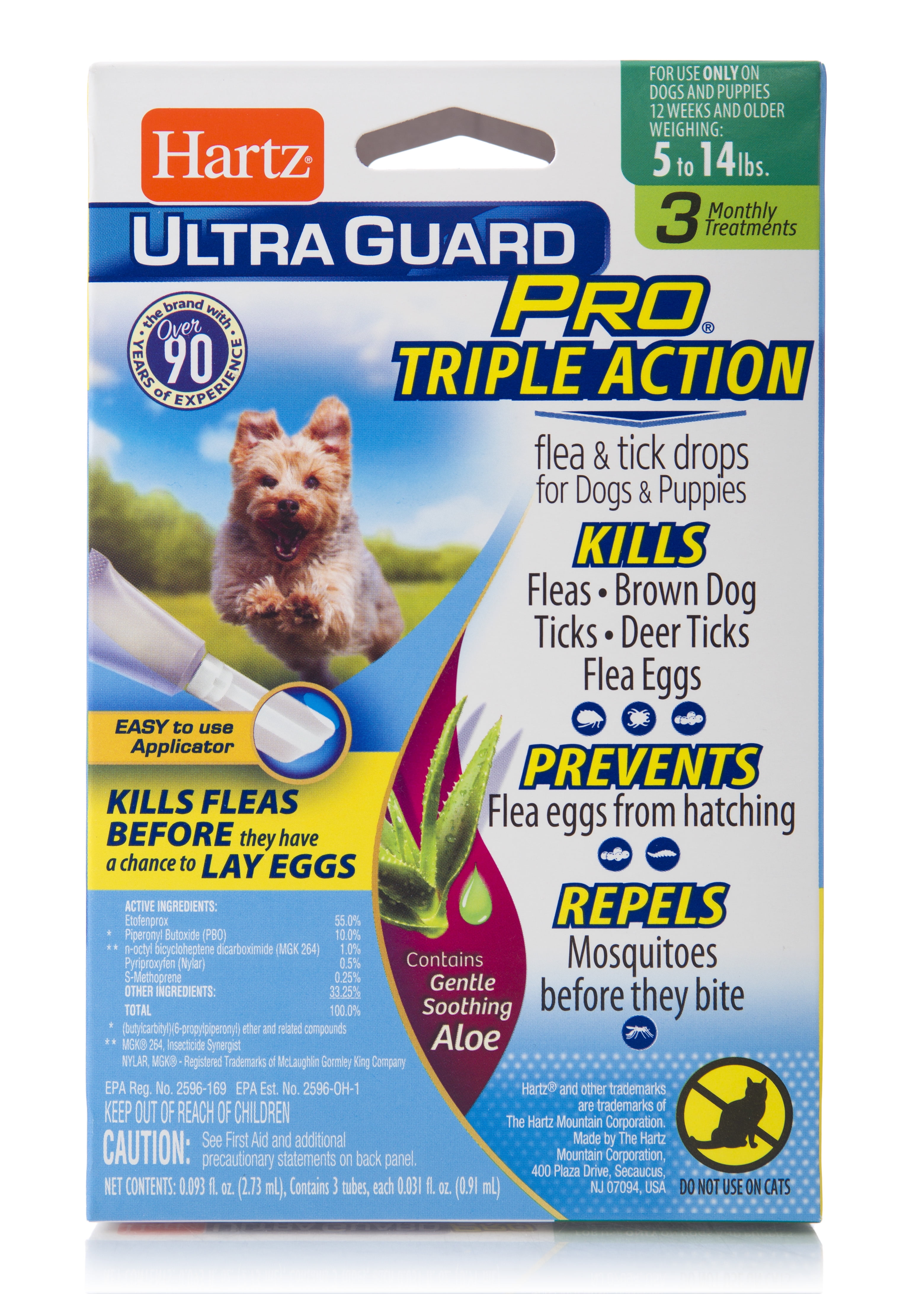 (3 pack) Hartz UltraGuard Pro with Aloe Flea & Tick Drops for Dogs 5-14 lbs, 3 Monthly Treatments