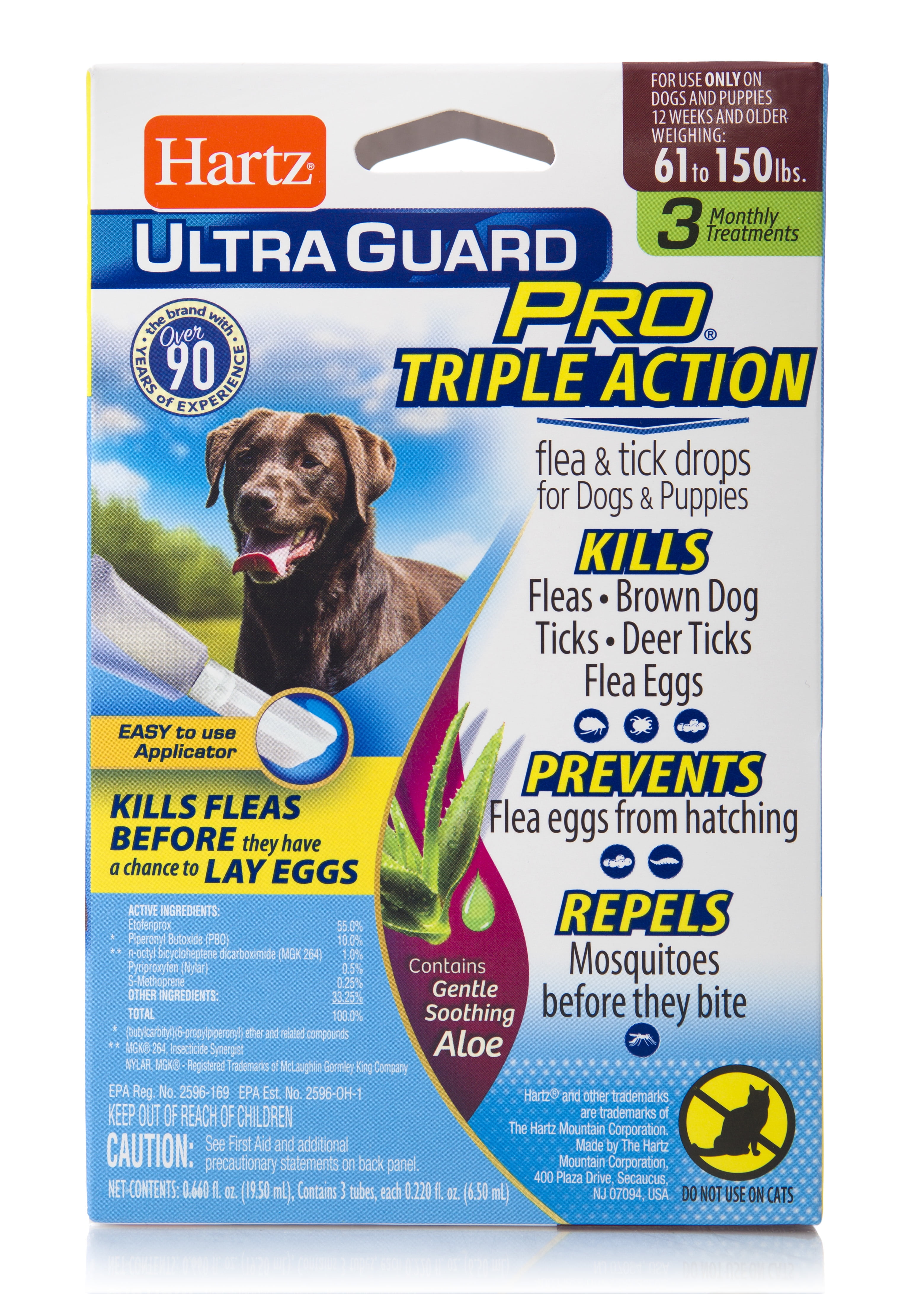 (3 pack) Hartz UltraGuard Pro with Aloe Flea & Tick Drops for Dogs 61-150 lbs, 3 Monthly Treatments