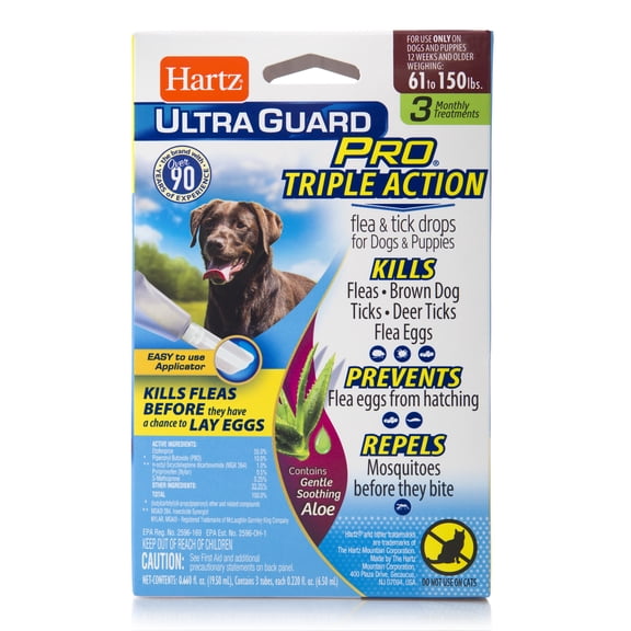 (3 pack) Hartz UltraGuard Pro with Aloe Flea & Tick Drops for Dogs 61-150 lbs, 3 Monthly Treatments