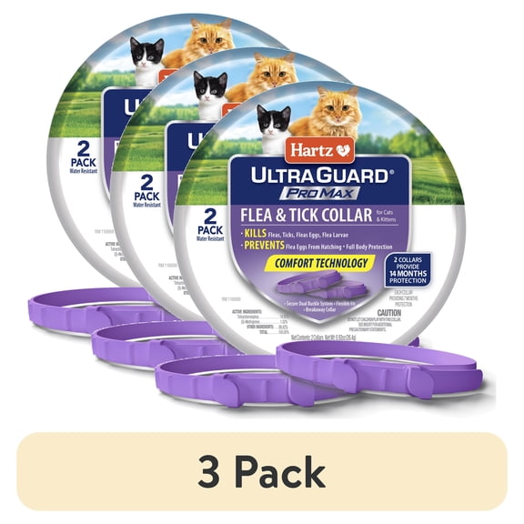 (3 pack) Hartz UltraGuard ProMax Flea & Tick Collar for Cats & Kittens with Comfort Technology, 2 Pack
