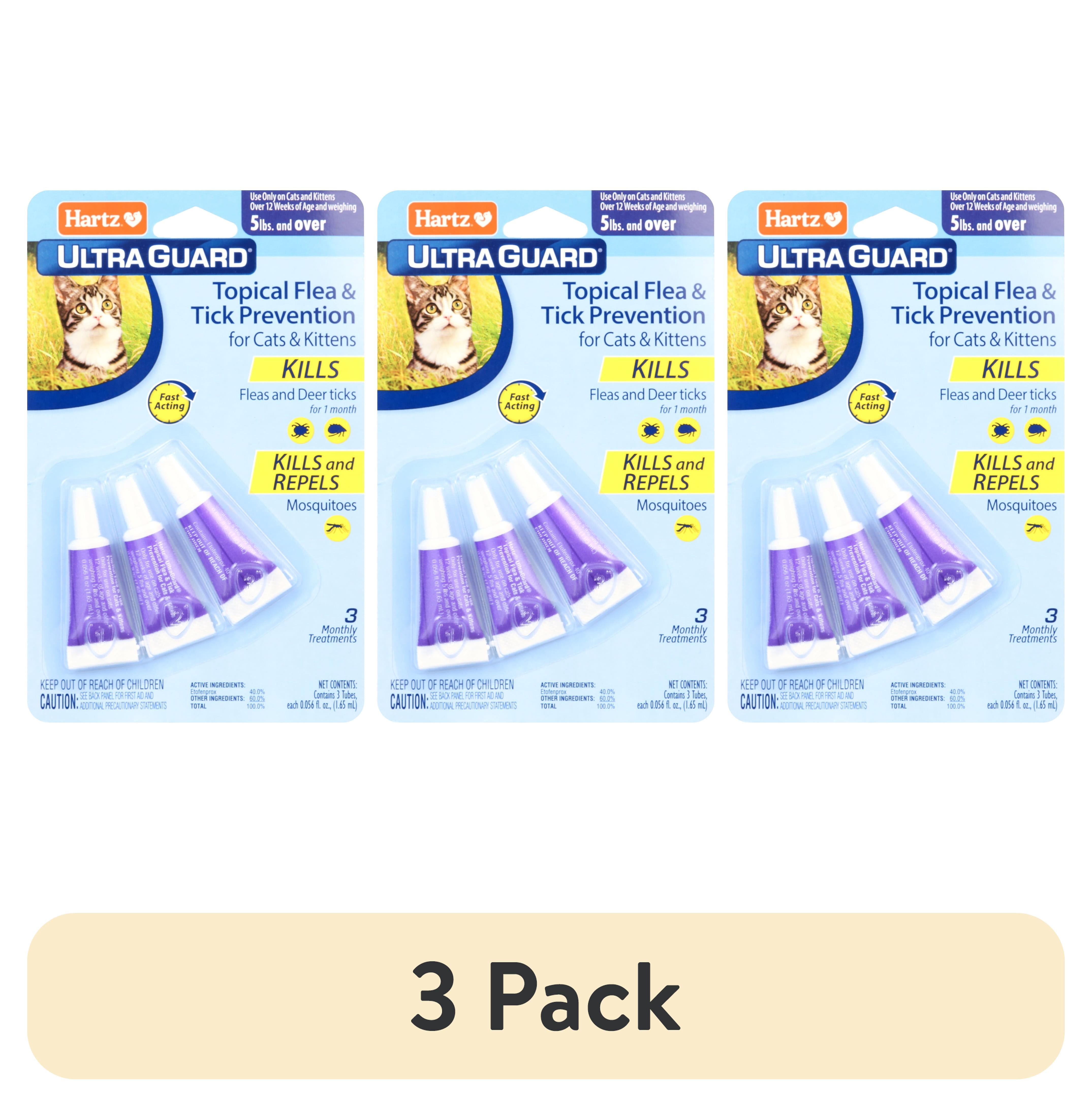 (3 pack) Hartz UltraGuard Topical Flea and Tick Prevention Treatment for Cats & Kittens, 3 Treatments