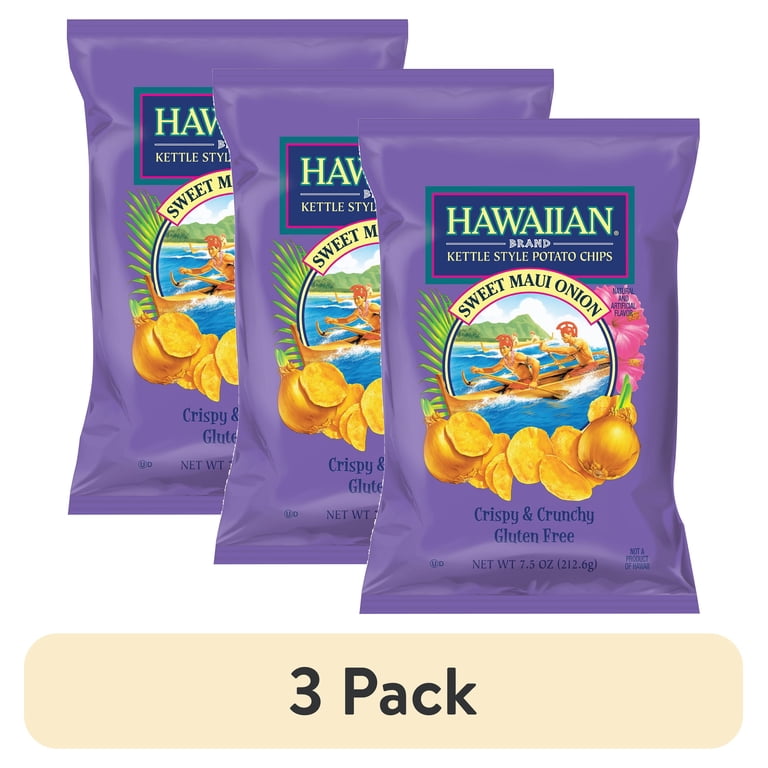 3 pack) Hawaiian Brand Sweet Maui Onion Kettle Style Potato Chips