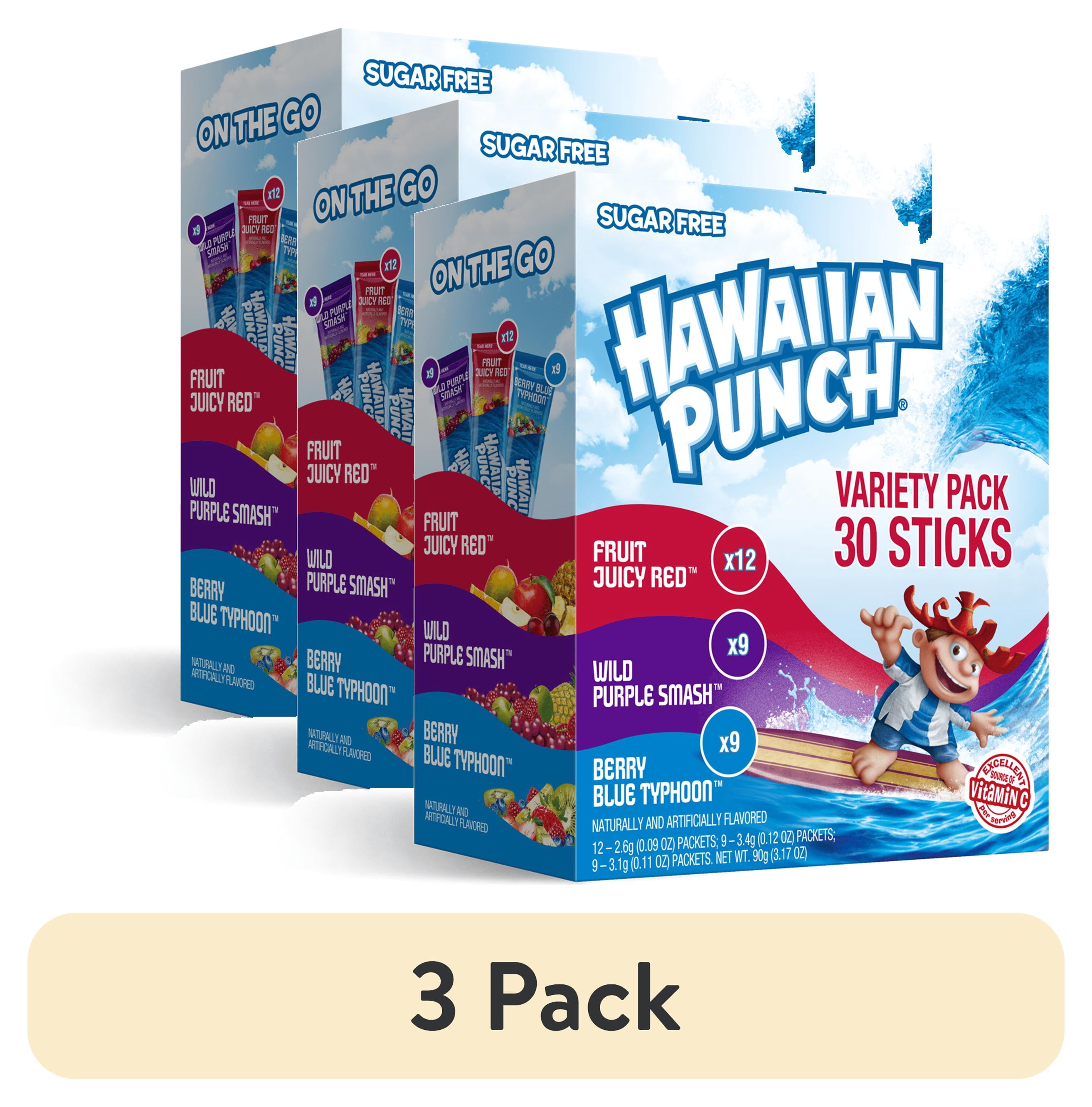 (3 pack) Hawaiian Punch Powder Drink Mix Variety Pack, Red, Blue, & Purple, Sugar-Free, 30 Count