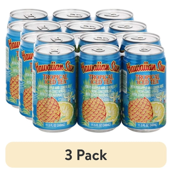 (3 pack) Hawaiian Sun Natural Pineapple and Lemon Flavored Tropical Ice Tea, 11.5 Fl. Oz.