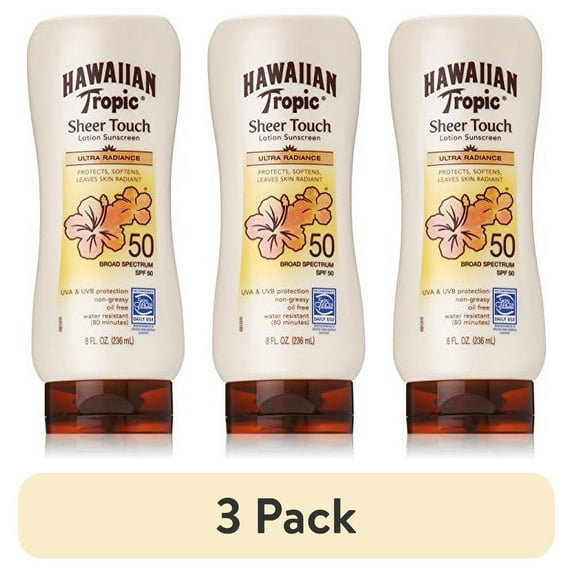 (3 pack) Hawaiian Tropic Sheer Touch Lotion Sunscreen, Ultra Radiance, SPF 50, 8 Oz