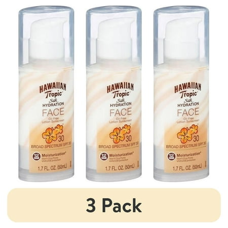 (3 pack) Hawaiian Tropic Silk Hydration Weightless Face Sunscreen SPF 30, 1.7 oz