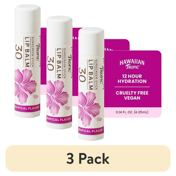 (3 pack) Hawaiian Tropic Tropical Lip Balm SPF 30, 0.14oz