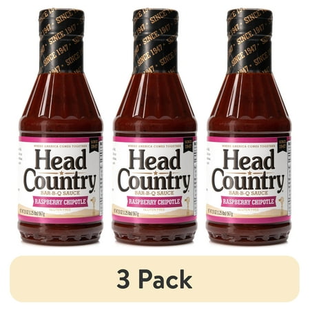 (3 pack) Head Country Bar-B-Q Raspberry Chipotle Sauce, Gluten Free, 20 oz, 1 Pack