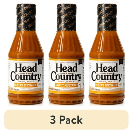 (3 pack) Head Country Bar-B-Q Sweet Mustard Sauce, Gluten Free, 20 Ounce, Pack of 1