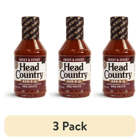 (3 pack) Head Country Sweet and Sticky Bar-B-Q Sauce, Gluten Free, 20 Ounce, 1 Pack