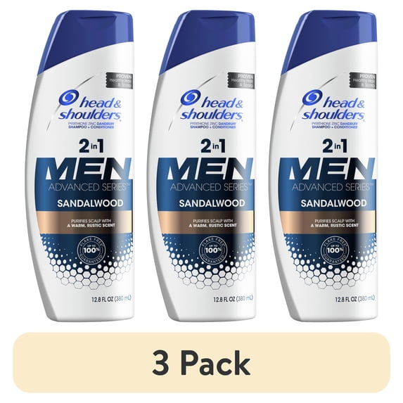 (3 pack) Head and Shoulders Men 2 in 1 Dandruff Shampoo Sandalwood, 12.8 oz