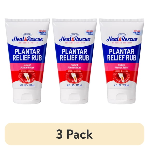 (3 pack) Heal & Rescue Plantar Fasciitis Relief Rub with Epsom and Arnica, 4 Fl oz