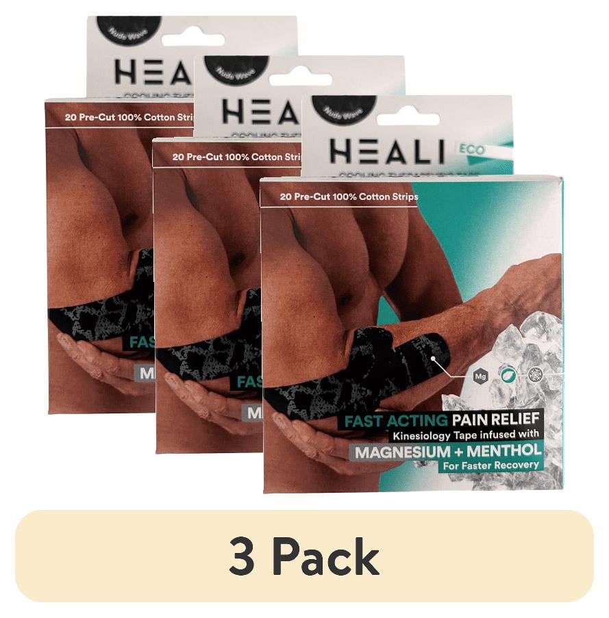 (3 pack) Heali ECO Kinesiology Tape, Menthol and Magnesium, 20 Precut Strips, Cotton, Black Camo