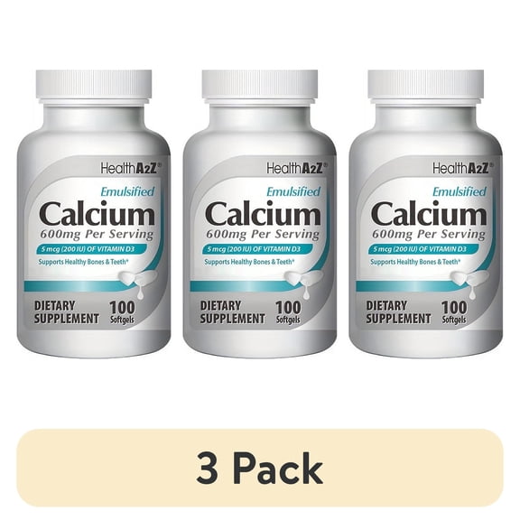 (3 pack) HealthA2Z Liquid Calcium 600mg With Vitamin D3 Softgels - Bone & Teeth Health - 100 Count