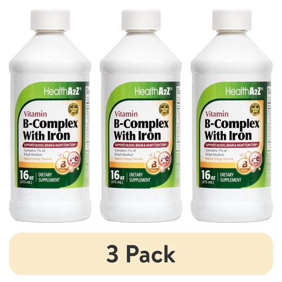 (3 pack) HealthA2Z Vitamin B12, Liquid Vitamin B Complex with Iron for Energy and Healthy Nerve Function, 16 oz