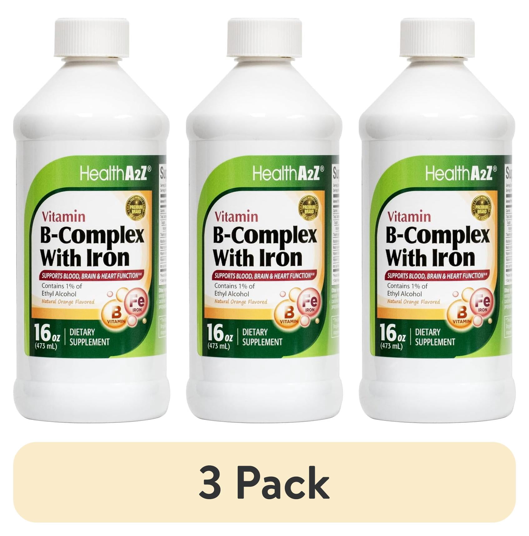 (3 pack) HealthA2Z Vitamin B12, Liquid Vitamin B Complex with Iron for Energy and Healthy Nerve Function, 16 oz