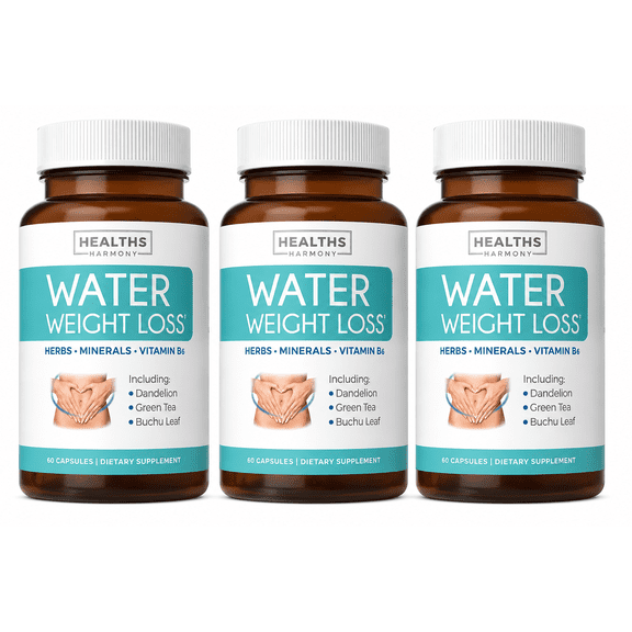 (3 pack) Healths Harmony Natural Water Weight Loss Pills, Diuretic Water Pills Bloating Relief, 60 Capsules