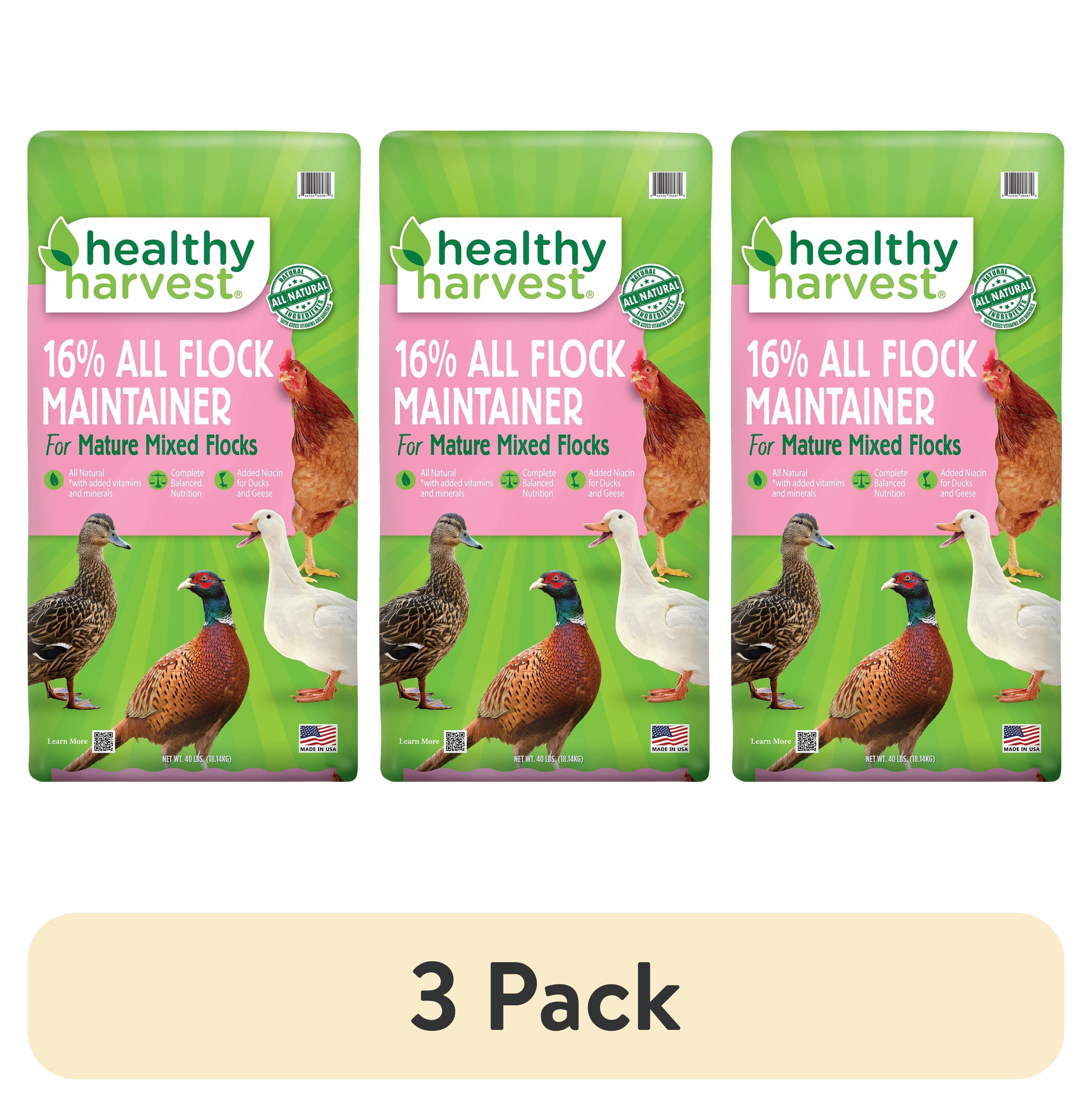 (3 pack) Healthy Harvest 16% All Natural Flock Maintainer Pellets for Feeding Mixed Flocks of Poultry, 40 lb bag