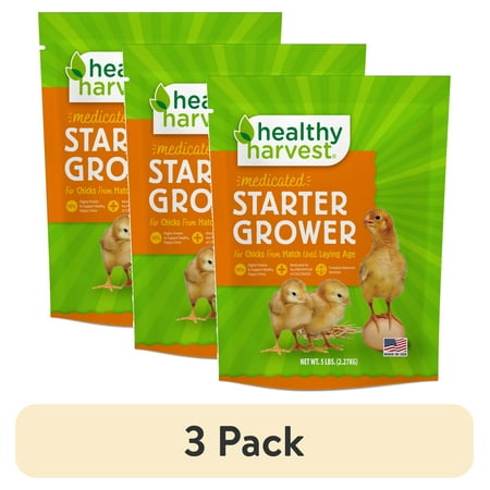 (3 pack) Healthy Harvest Medicated Starter Crumble Feed for Baby Chicks 5 lb Bag