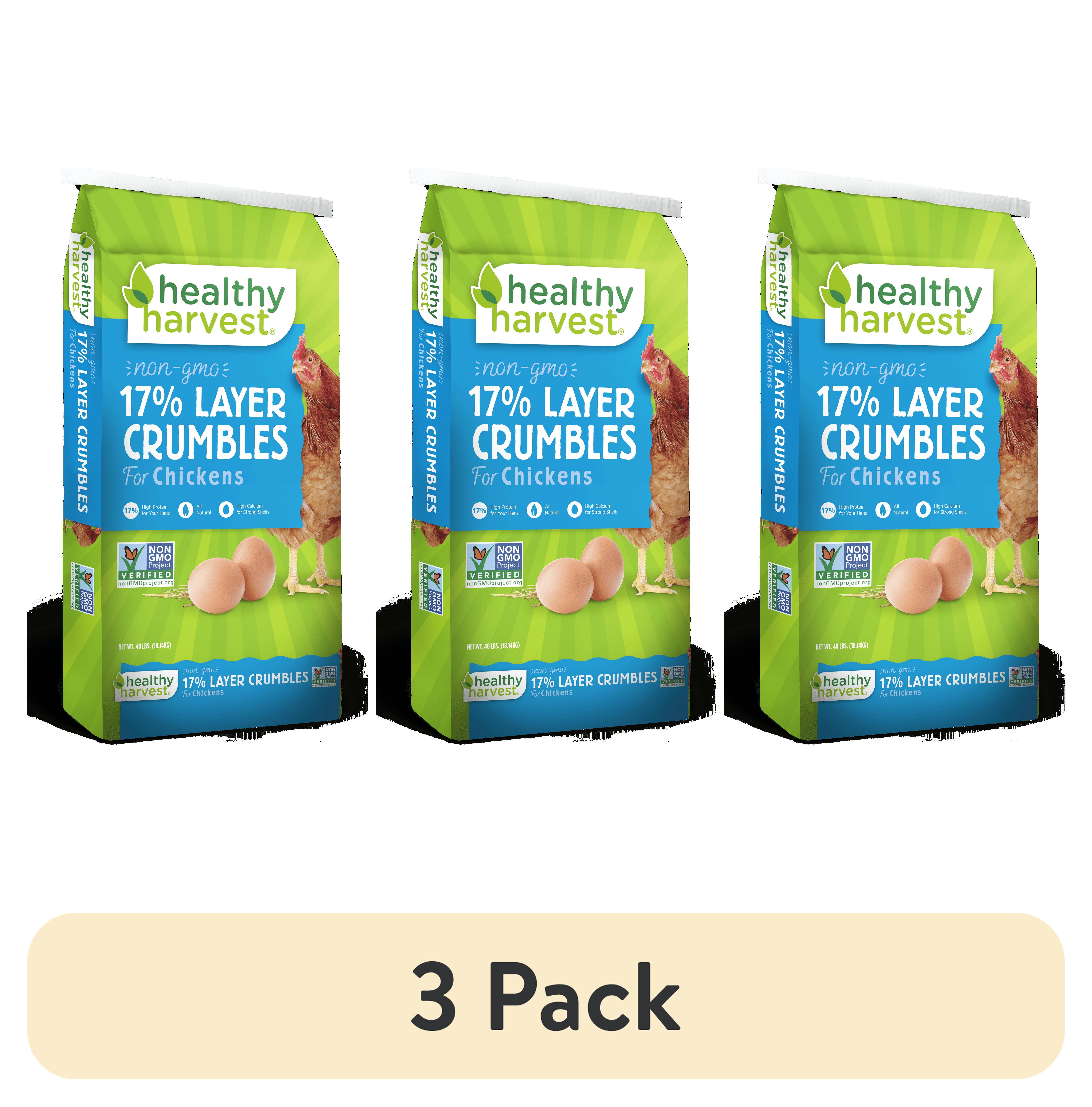 (3 pack) Healthy Harvest Non-GMO Chicken Feed Crumbles for Egg Laying Hens, 40 lb Bag