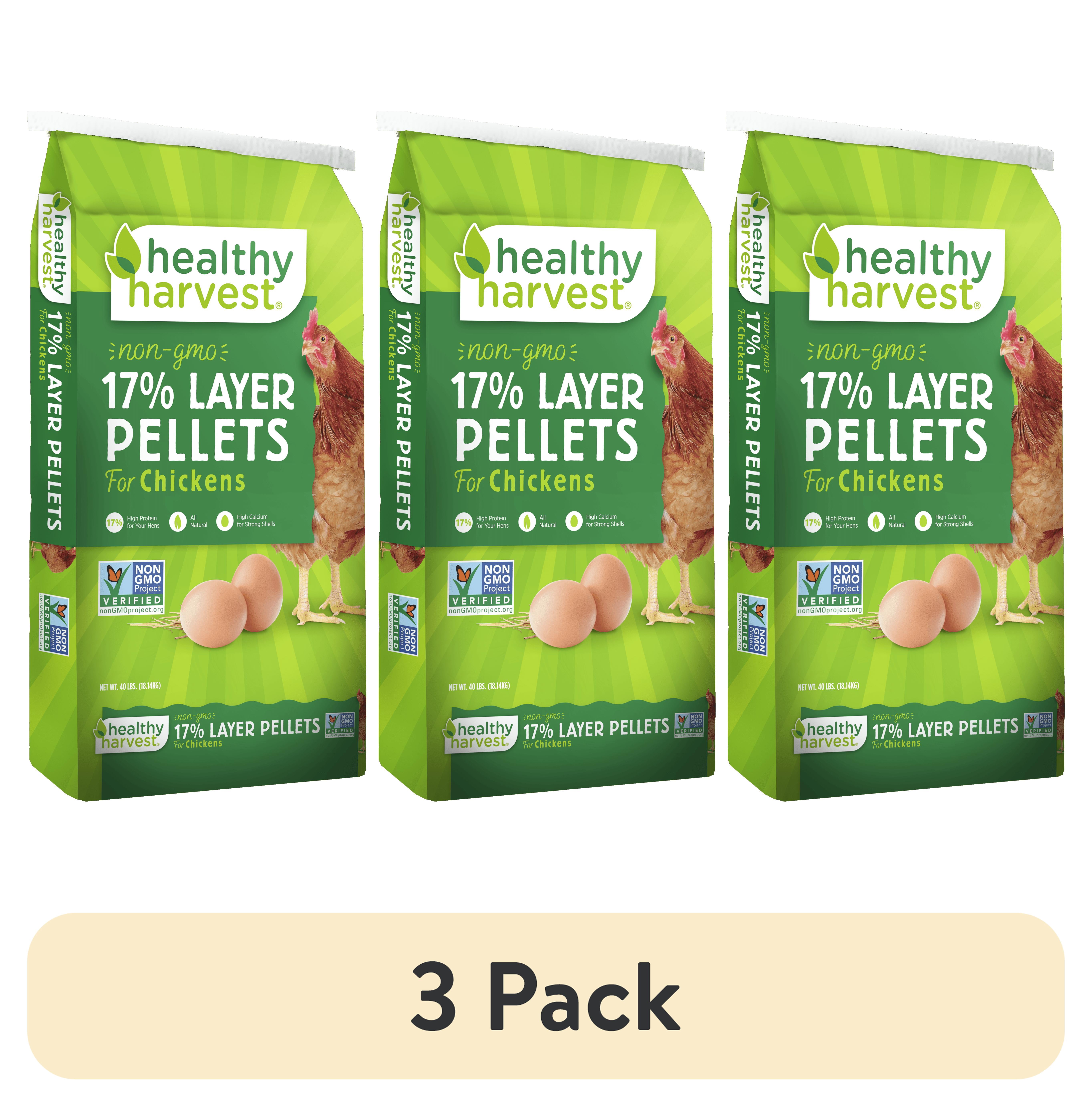 (3 pack) Healthy Harvest Non-GMO Natural Chicken Feed Pellets for Laying Hens, 40 lb Bag
