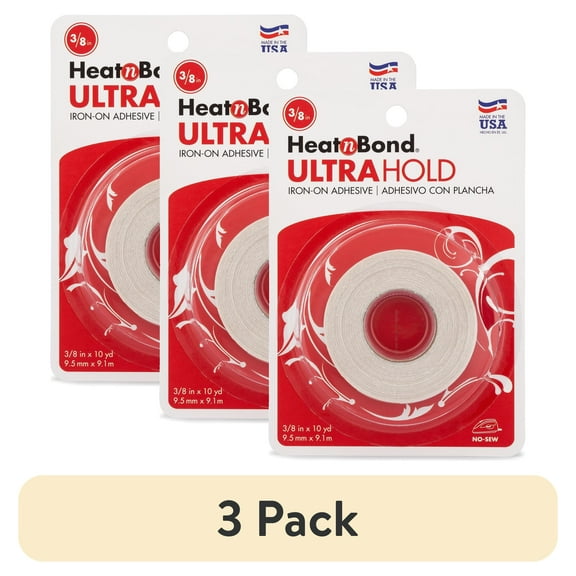 (3 pack) HeatnBond UltraHold Iron-On Clear Adhesive for Fabrics 3/8 inch x 10 yard Roll