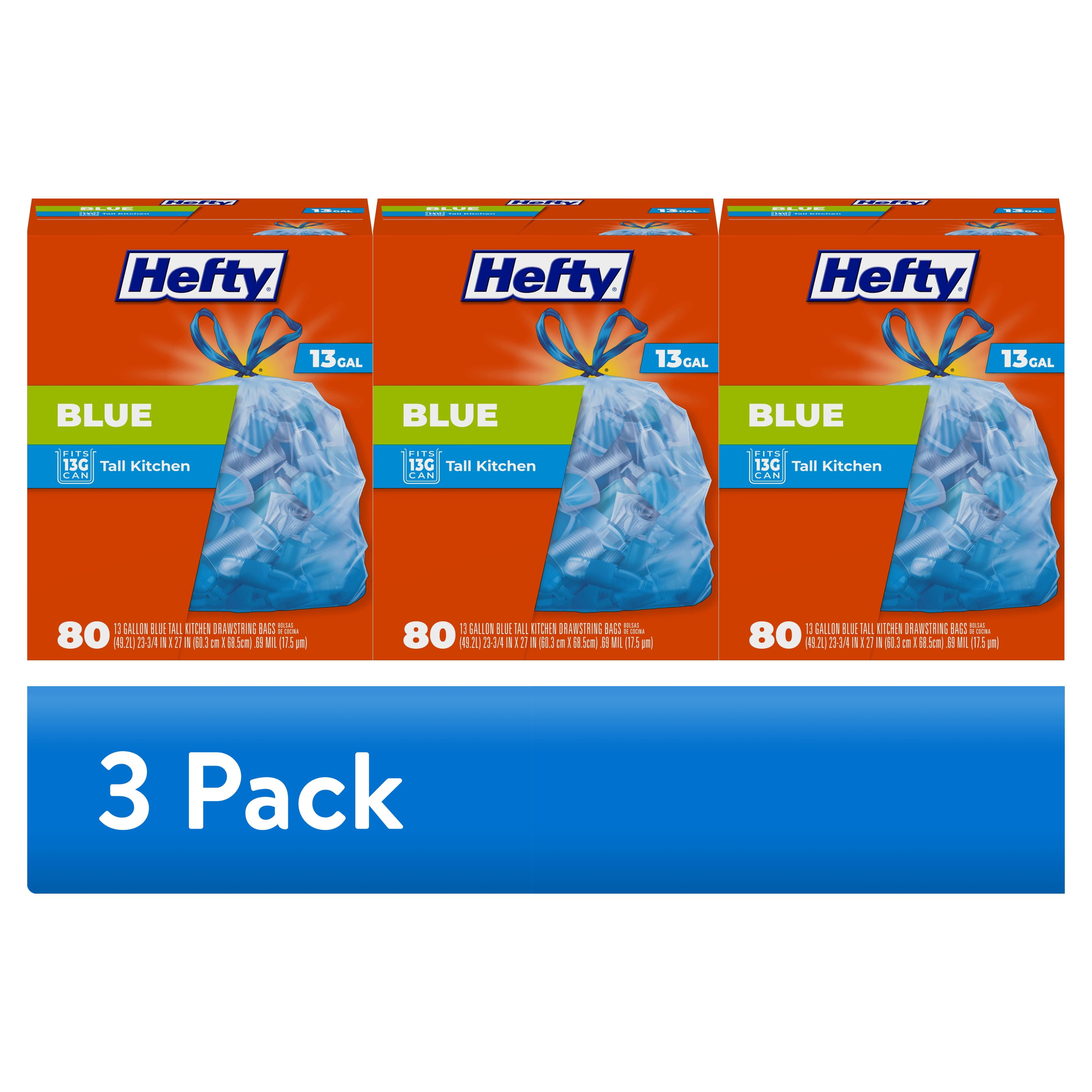 (3 pack) Hefty Blue Trash Bags, Blue, 13 Gallon, 80 Count