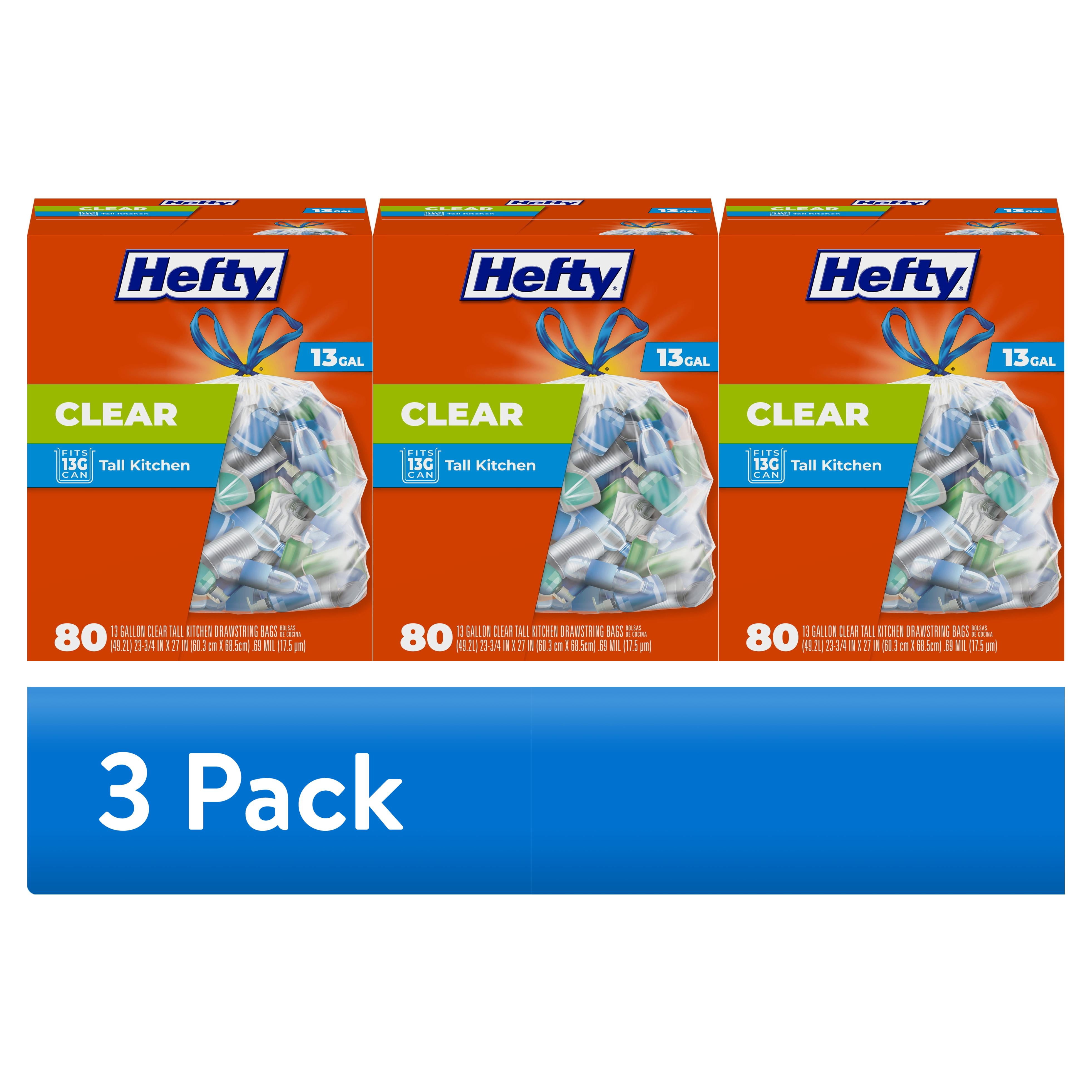 (3 pack) Hefty Clear Trash Bags, Clear, 13 Gallon, 80 Count