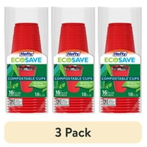 (3 pack) Hefty ECOSAVE Compostable Cups, Red, 18 oz, 16 Count