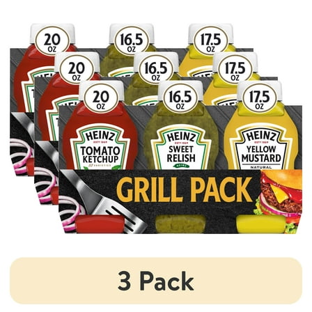 (3 pack) Heinz Tomato Ketchup, Sweet Relish & Yellow Mustard Grill Pack, 3 ct Pack