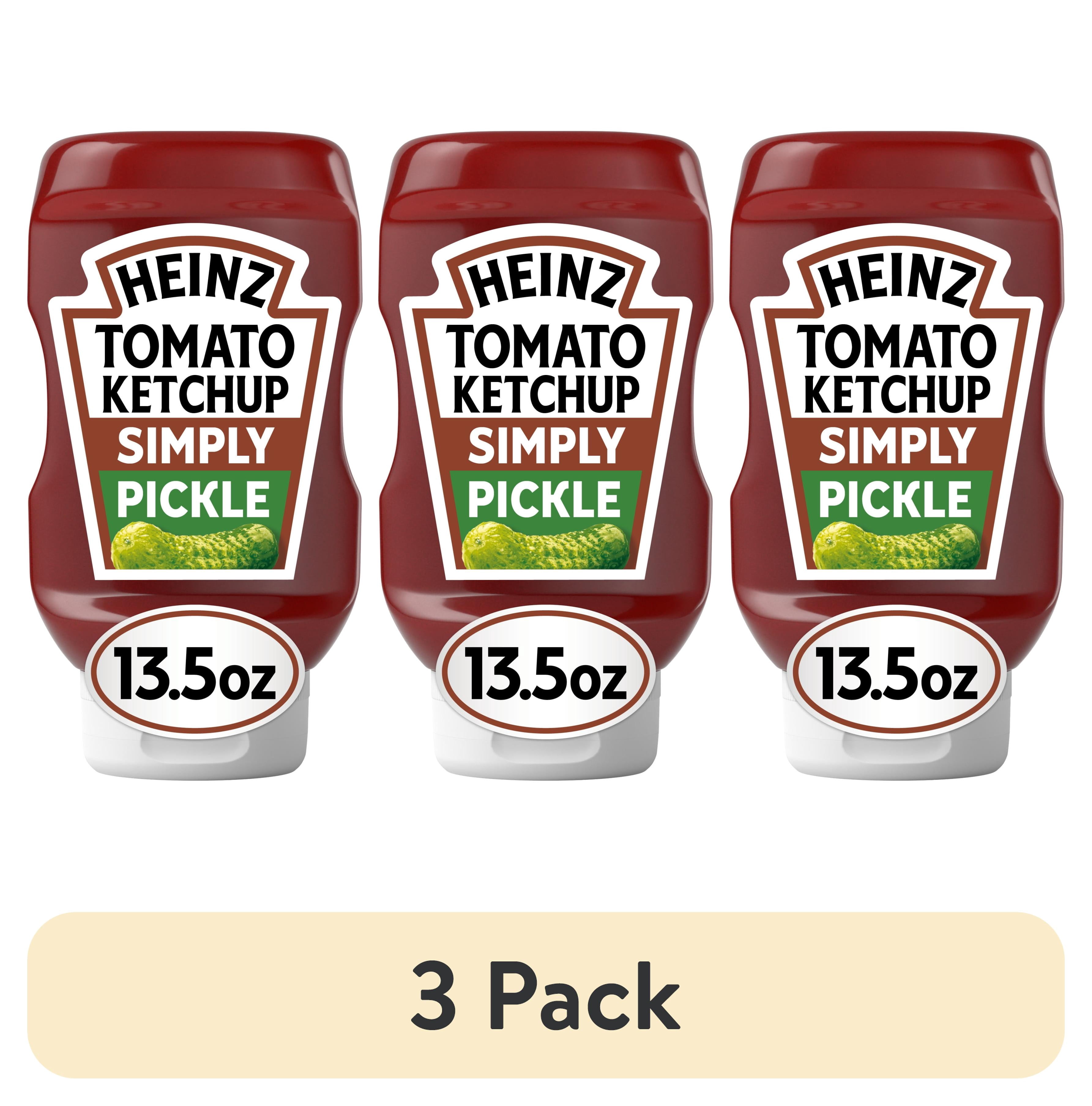 (3 pack) Heinz Tomato Ketchup with Pickle Seasoning Flavored with Other Natural Flavors, 1 Bottle, for Easy Sharing and Easy Serving, 13.5 oz