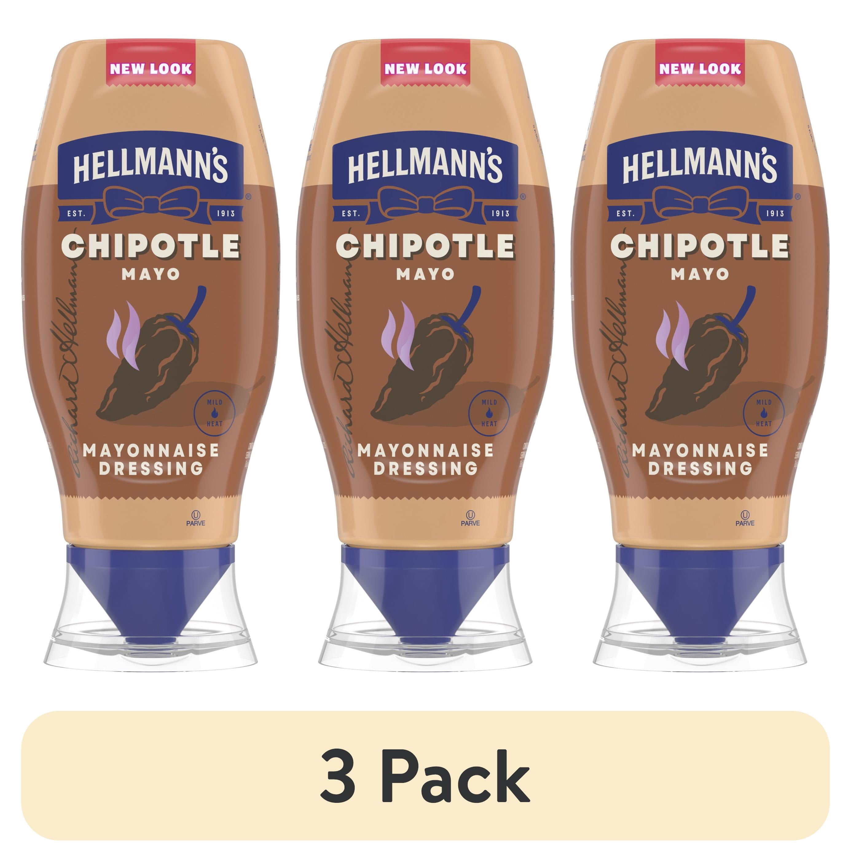 (3 pack) Hellmann's Mild Chipotle Mayonnaise Dressing, 11.5 fl oz Squeeze Bottle