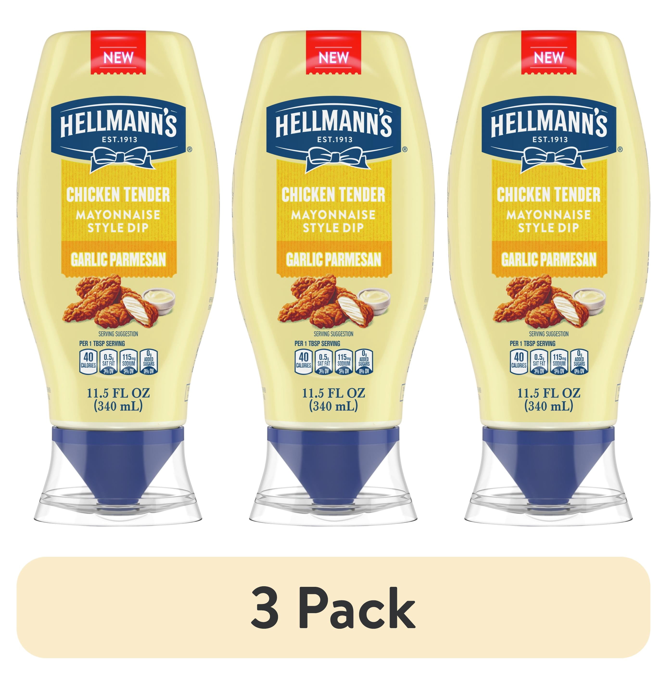 (3 pack) Hellmann's Garlic Parmesan Chicken Tender Mayonnaise Style Dipping Sauce, 11.5 fl oz Squeeze Bottle