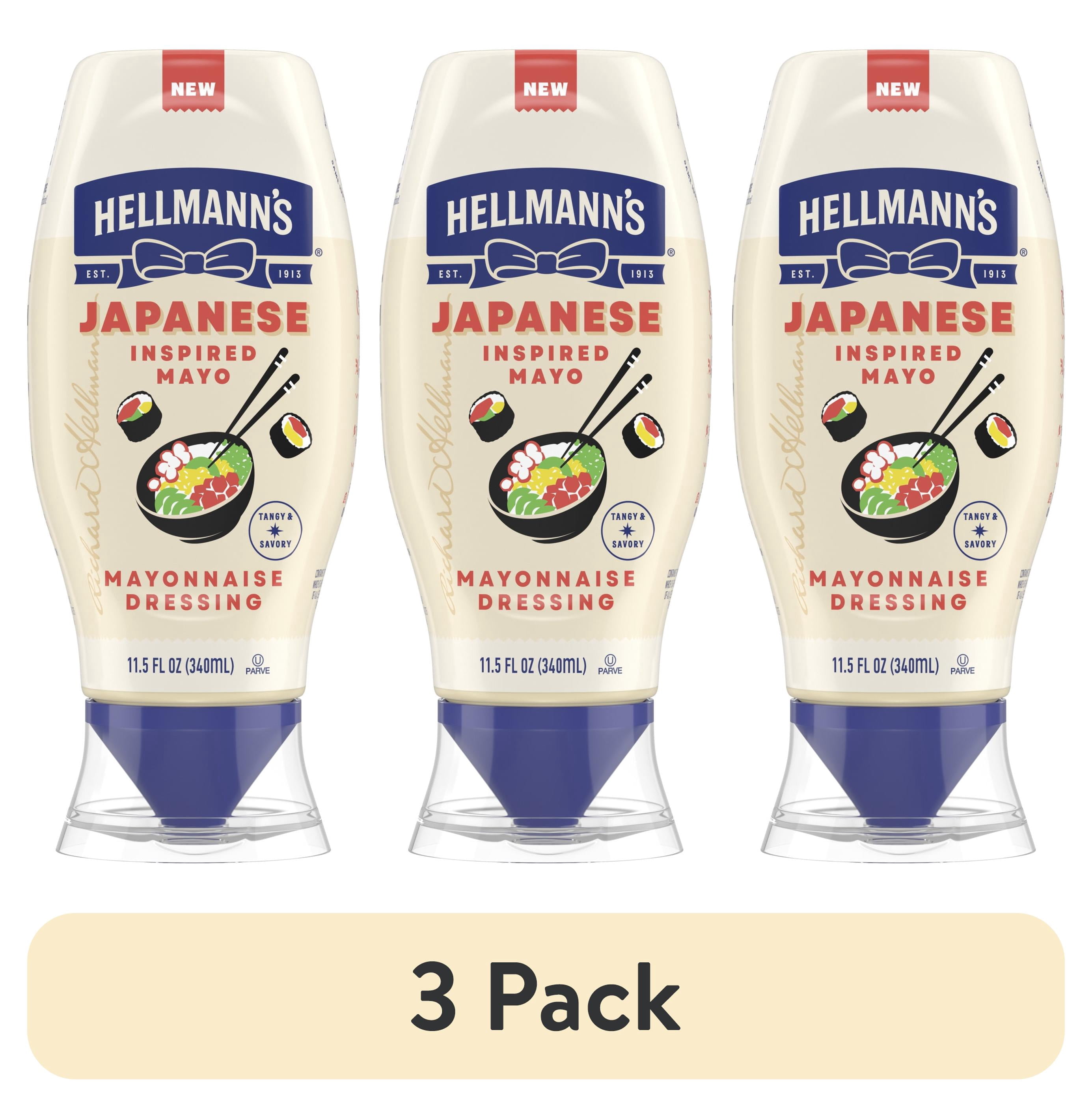 (3 pack) Hellmann's Japanese-Inspired Tangy & Savory Mayonnaise Dressing for Sushi, Poke Bowls & More, Japanese Style Mayo with a Boost of Umami, 11.5 fl oz squeeze bottle