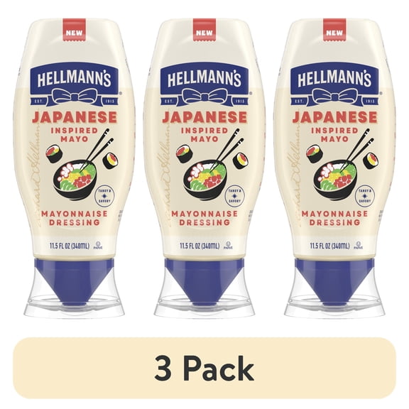(3 pack) Hellmann's Japanese-Inspired Tangy & Savory Mayonnaise Dressing for Sushi, Poke Bowls & More, Japanese Style Mayo with a Boost of Umami, 11.5 fl oz squeeze bottle