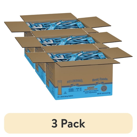 (3 pack) Hellmann's Light Mayonnaise, Easy Open, Sandwich Spread and Condiment, Gluten Free, Stick Packets 0.38 oz, 210 count