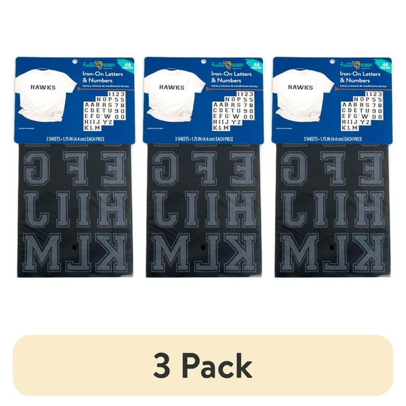 (3 pack) Hello Hobby 1.75" Black Collegiate Flocked Iron-on Letters, 1 Each, 3 Sheets, 46 Pieces